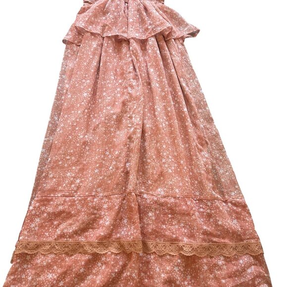 BTFL-Life Coral Maxi Dress Tiered Lace Trim Star Print Flowy Size Medium NWT - Picture 10 of 12